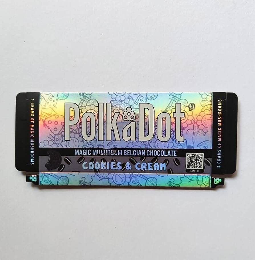 PolkaDot Berries and Cream Magic Mushroom Belgian Chocolate Bar Packaging