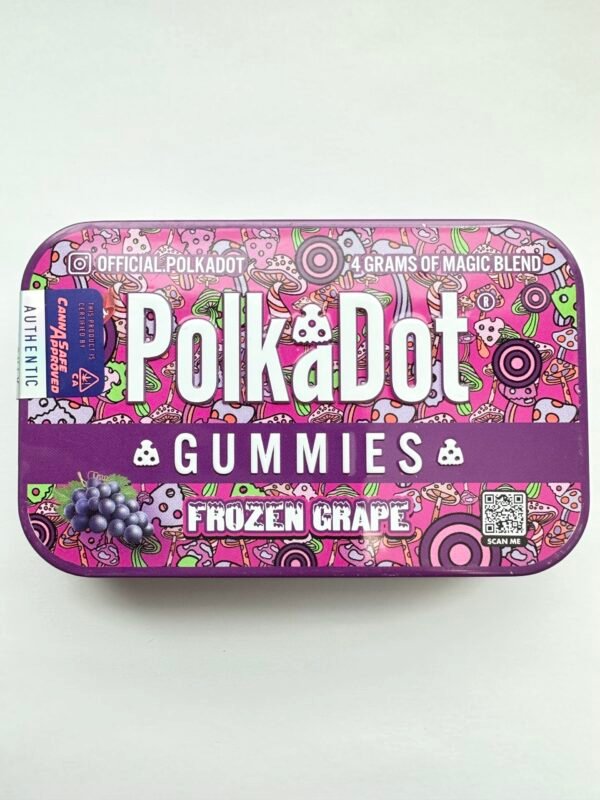 A colorful assortment of Polkadot Gummies in various fruity flavors, neatly arranged on a surface, showcasing their vibrant colors and soft, chewy texture. These gummies are designed to promote relaxation, stress relief, and overall wellness