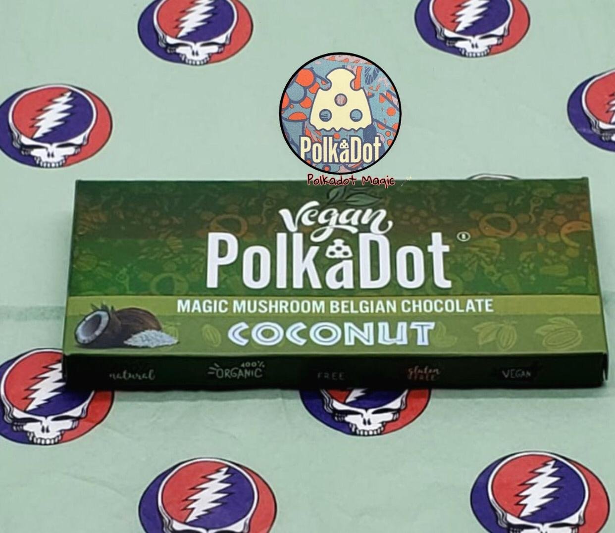 PolkaDot Coconut Magic Mushroom Belgian Chocolate Bar Packaging